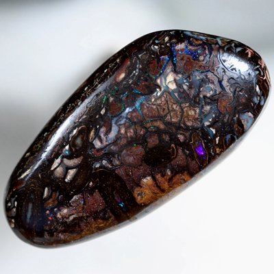 SOLID BOULDER OPAL HUGE 47ct Sparkling red, green and blue amongst patterned boulder opal SEE VIDEO